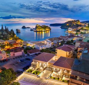 an aerial view of a town with a body of water at Parga Gem K in Parga