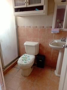 a bathroom with a toilet and a sink at House near AIFA in San Cristóbal +5 photos