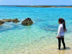 a young girl standing in the water at the beach at Wight Turtle Villa -Ishigaki Blue Retreat in Ishigaki Island +46 photos