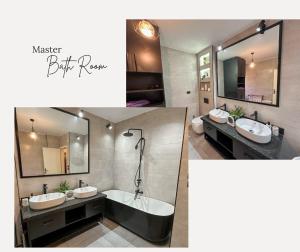 a bathroom with two sinks and a bath tub at 2 Bedrooms Spacious flat 7 mins to Airport in Cairo +6 photos