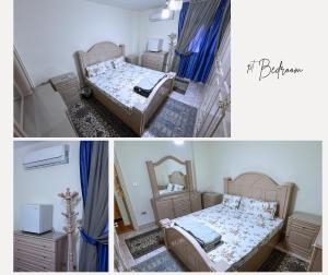 a bedroom with two beds and a mirror at 2 Bedrooms Spacious flat 7 mins to Airport in Cairo