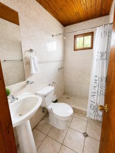a bathroom with a white toilet and a sink at Turismo La Isla in Salto del Laja +23 photos