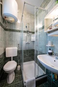a bathroom with a shower toilet and a sink at Apartments and rooms by the sea Jakisnica, Pag - 4160 in Lun +47 photos