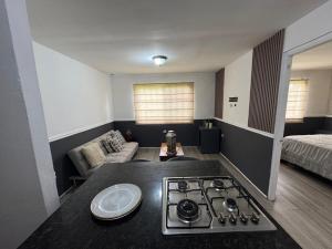 a kitchen with a stove top in a room at Beautiful Luxe Apartment in Chitré