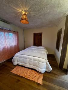 a bedroom with a bed and a ceiling at Chalé Retiro Real in Ouro Preto