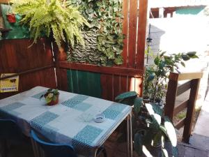 a white table with a plant next to a fence at Gather in Balneario Argentino