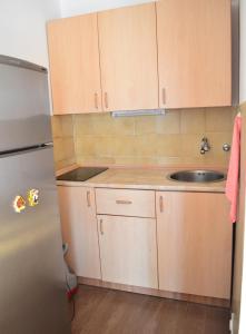 a kitchen with a sink and a refrigerator at Apartment Matea in Petrovac na Moru