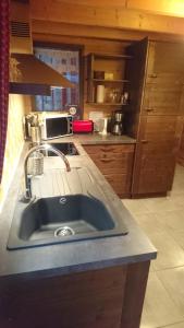 a kitchen counter with a sink and a toaster oven at Le Solé Bassurois in Basse-sur-le-Rupt