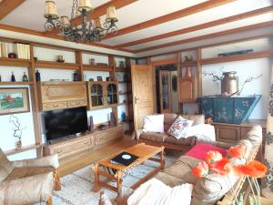 a living room with couches and a flat screen tv at Chalet Glauninger in Ramsau am Dachstein