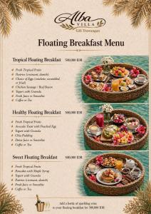 a menu for the flaming breakfast menu at Alba Villa in Gili Trawangan