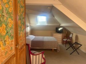 a bedroom with a bed and a television in a attic at Hôtel Chandouineau in Redon