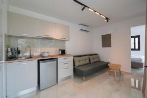 a kitchen with a couch and a sink in a room at Morera Suite Paliouri in Paliouri