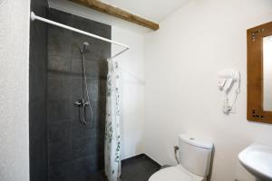 a bathroom with a shower with a toilet and a sink at Villa Shuaipaj in Gjirokastër +127 photos