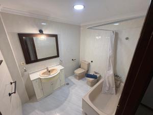 a bathroom with a sink and a toilet and a shower at Bulevar Carlos III in La Carlota +16 photos