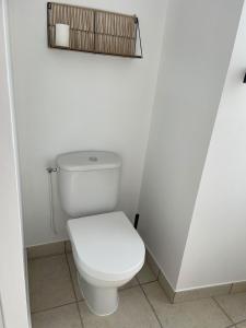 a bathroom with a white toilet in a stall at Studio Château de Passy in Passy