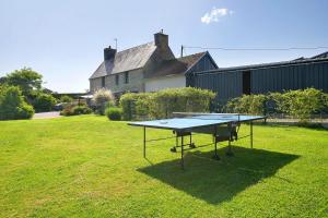 a ping pong table in the yard of a house at Gite Du Bois in Ponts