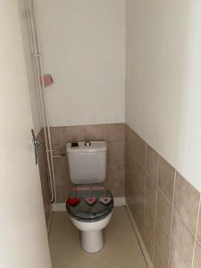 a small bathroom with a toilet with a seat at Ferme des hospices in La Celle-sous-Gouzon