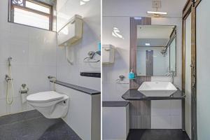 two pictures of a bathroom with a toilet and a sink at Collection O Dandiya Bazar Formerly Vrundavan Residency in Vadodara