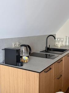 a kitchen counter with a sink and a microwave at Białe Wierchy Kościelisko in Witów