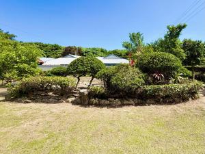 a garden with bushes and trees and a house at 別邸 先山 in Kamikatetsu