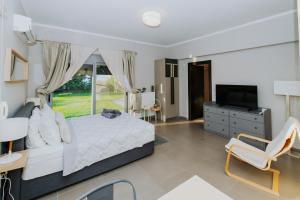 a bedroom with a bed and a television in it at Breathtaking view guesthouse in Psalidi