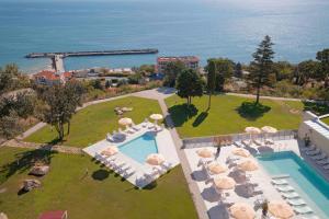 an aerial view of a resort with a swimming pool at Skyline Apartments - Sea View, Pools, SPA&Free Parking in Varna City