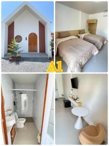 a collage of three pictures of a bedroom at แอดโฟร์รีสอร์ท in Ban Phrao +35 photos