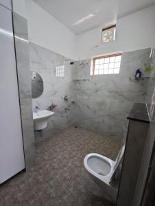 a bathroom with a toilet and a sink at Green Paradise 2BHK Villa with a Pool in Rishīkesh +22 photos