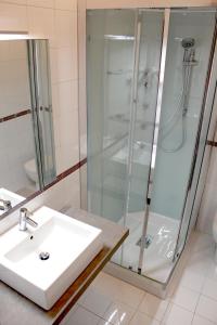 La salle de bains est pourvue d'un lavabo et d'une douche. dans l'établissement Al Vecchio Palazzo, à Casto