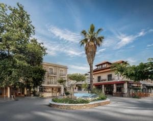 a palm tree in the middle of a street at Hotel Rastoni - Helvetia in Platamonas