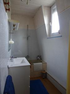a small bathroom with a sink and a shower at Roses de Picardie in Chauny +6 photos