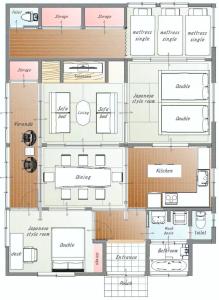 a floor plan of a building at 湯のん - Yunon - 温泉付き一棟貸し古民家 指宿名物 砂むし温泉徒歩2分 最大11名 in Ibusuki