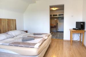 a bedroom with a large bed and a television at Ubytovna Statek Olomouc in Olomouc