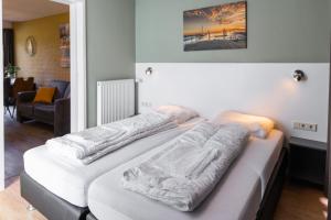 a bed with pillows on top of it in a room at 't Eibernest in De Cocksdorp