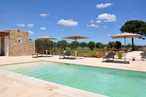 a swimming pool with two chairs and umbrellas at Dimora Thalèa - Retreat & Rooms in Nardò