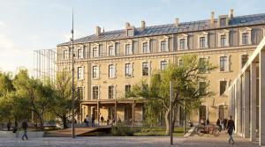 a large building with people walking in front of it at DAFFY Hôtel in Briançon