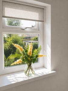 a vase of flowers sitting on a window sill at Amy's place in Warrington