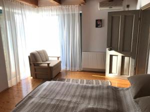 a living room with a couch and a chair and a rug at Apkó Vendégház in Őriszentpéter