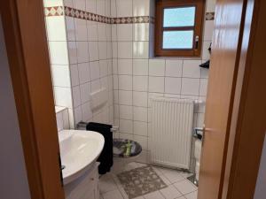 a small bathroom with a sink and a toilet at NEU! Ferienappartement Nino in Rötz
