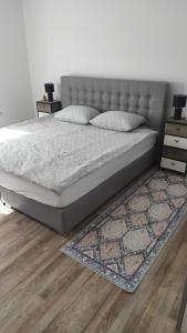 a bedroom with a bed and a rug at Apartman Noemi in Apševci