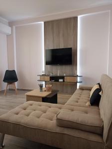 a living room with a couch and a flat screen tv at Celestia Irene Suites 2 in Vromerí