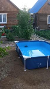 a blue and white pool table in a yard at Синие домики in Borovoye