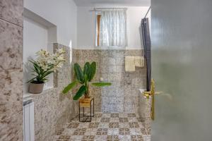 a bathroom with a shower with a potted plant at Riva Luxury Seafront in Rabac +71 photos