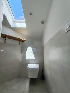 a bathroom with a white toilet with a skylight at Maison centre ville et lac Hossegor in Soorts-Hossegor