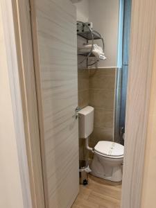 a bathroom with a white toilet in a room at Appartamenti Camere Schaefer in Tarvisio