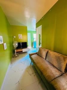 a couch in a living room with green walls at Casa Uno Leyte in Palo