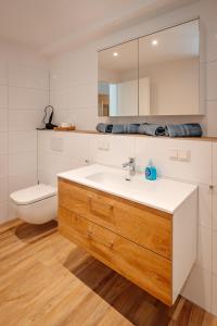 a bathroom with a sink and a toilet at Ferienwohnung Riethchaussee in Wingerode