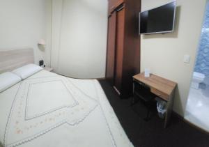 a bedroom with a bed and a desk and a television at Vincent Suites Hotel in Pasto
