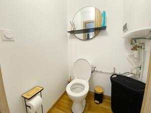 a bathroom with a white toilet and a mirror at Le Duplex Port & Plage in Dieppe