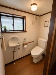 a bathroom with a toilet and a sink at Guesthouse今井邸 in Tonami